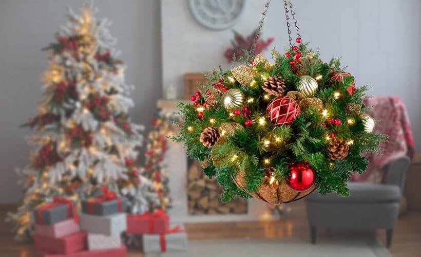 Ornaments And Greenery Hanging Baskets