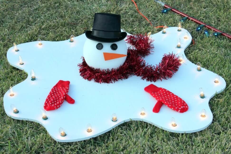 Melting Snowman Whimsical Yard Decor
