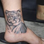 Shaded Tiger Ankle Tattoo