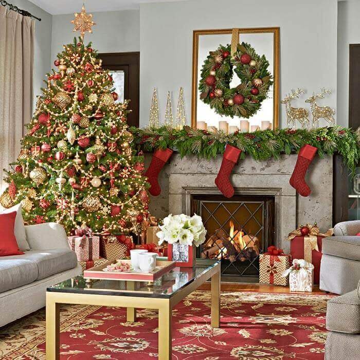 Living Room Decor In Red Gold