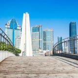 view of downtown raleigh, north carolina from street level, hdr image